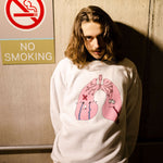 Model wearing "Anxiety" White Crewneck Sweater