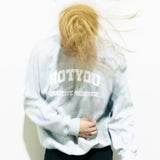 Model wearing "Creative MadHouse" White Gray Sweater Crewneck