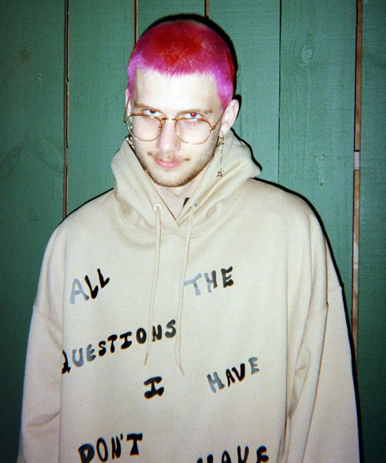Model Picture wearing "Trick Question" Yellow Hoodie