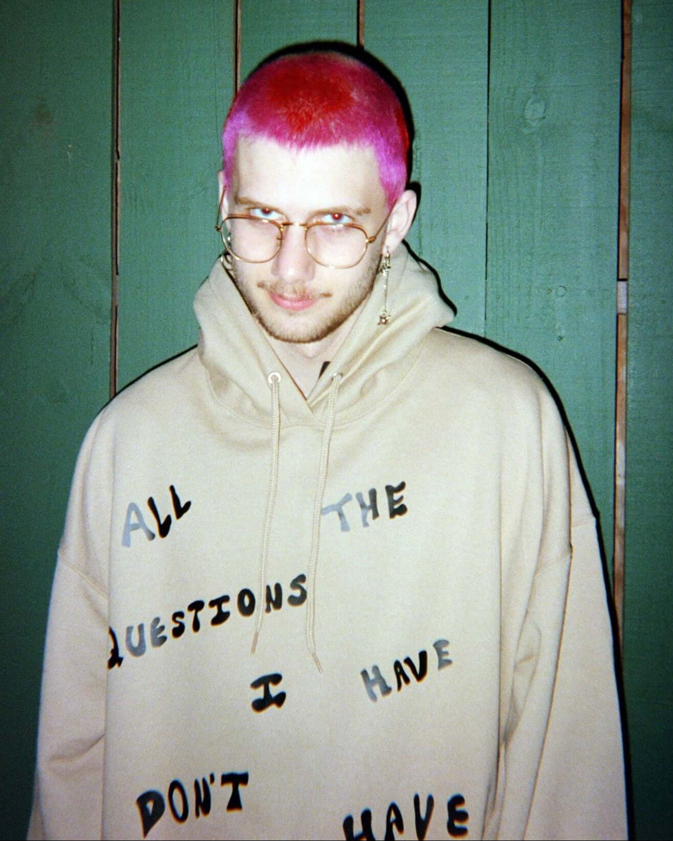 Model Picture wearing "Trick Question" Yellow Hoodie