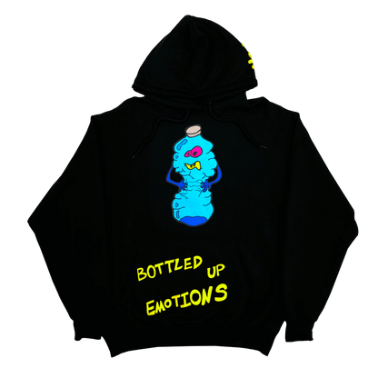 "Bottled Up!" Black Hoodie with drawing