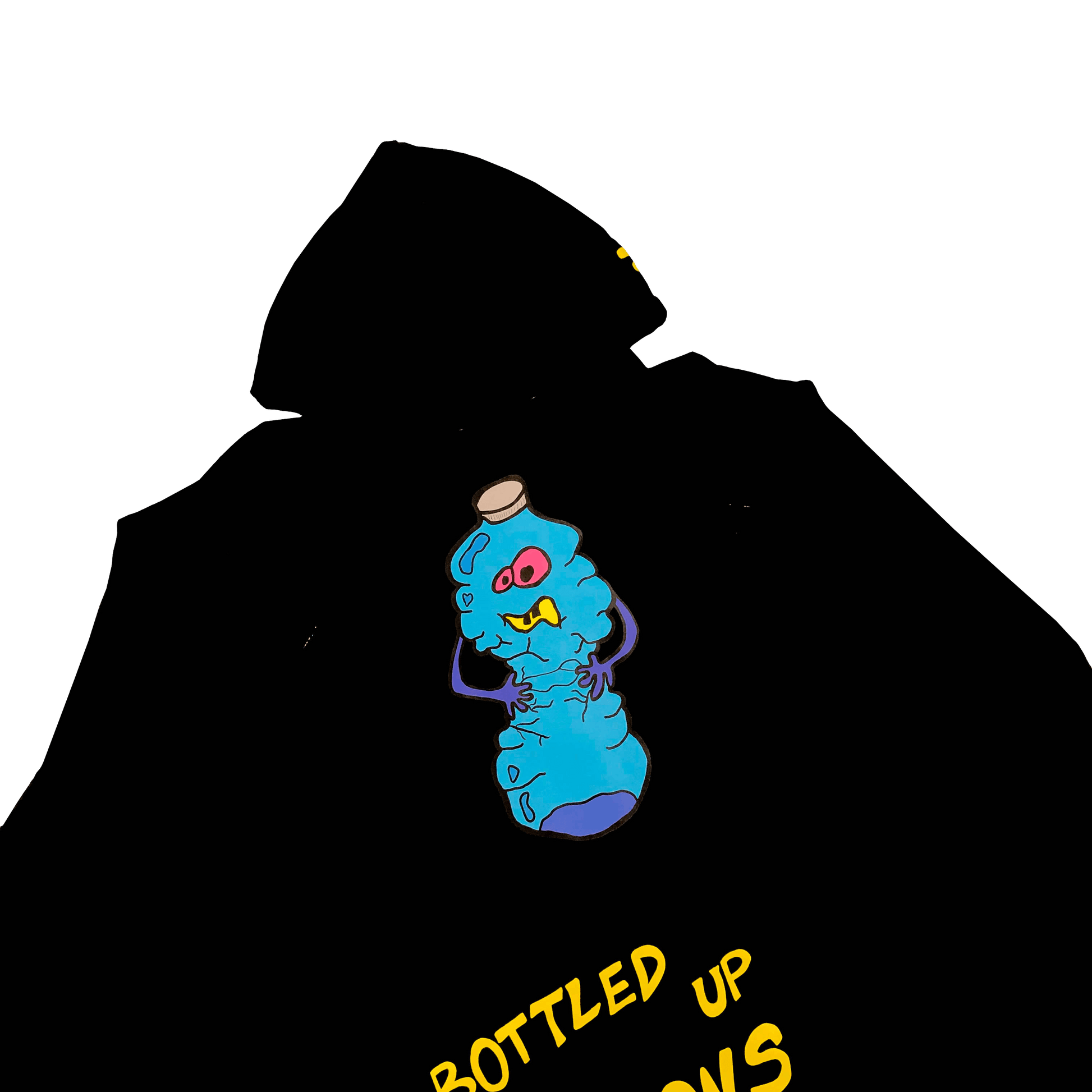 "Bottled Up!" Black Hoodie with drawing