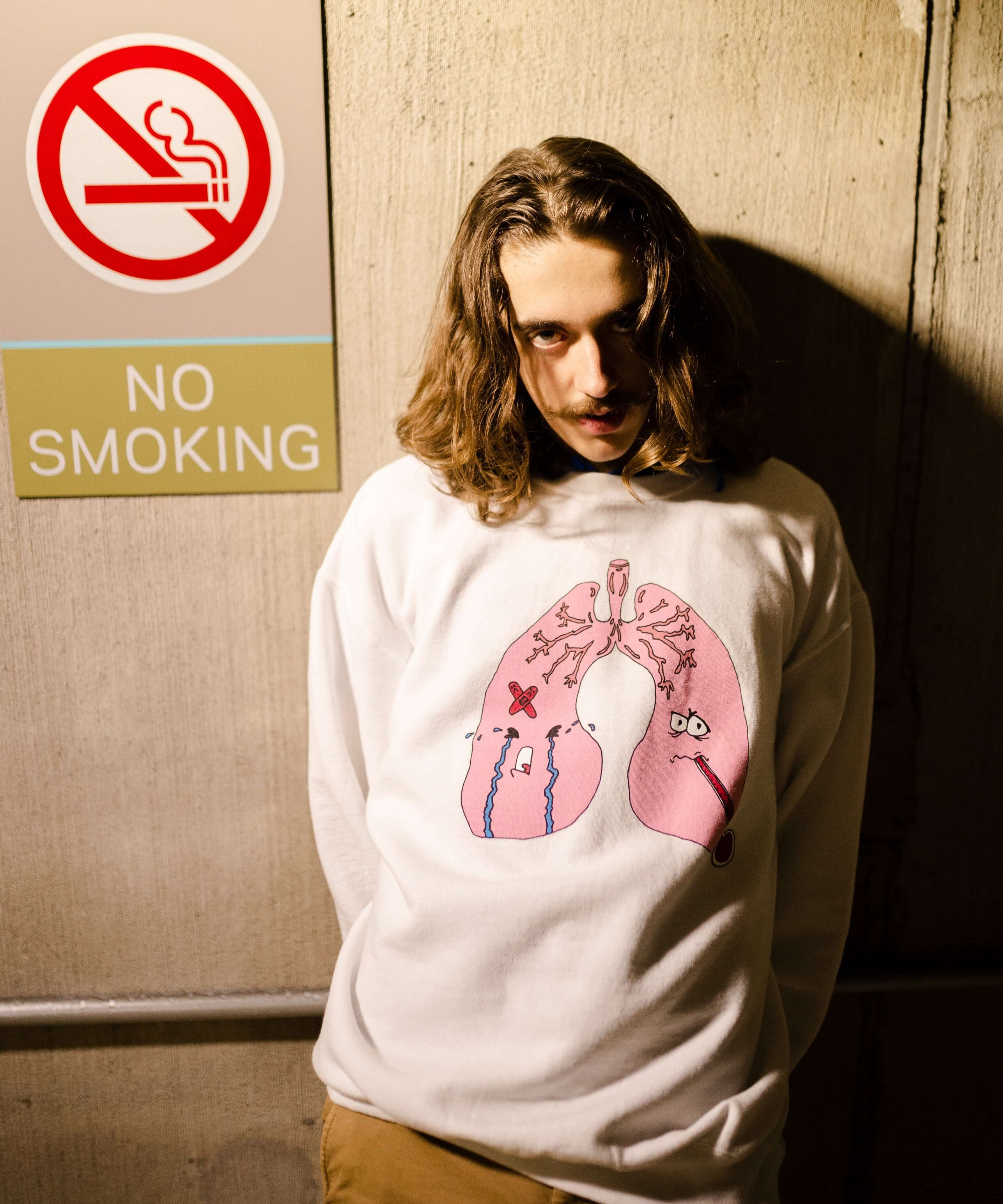 Model wearing "Anxiety" White Crewneck Sweater