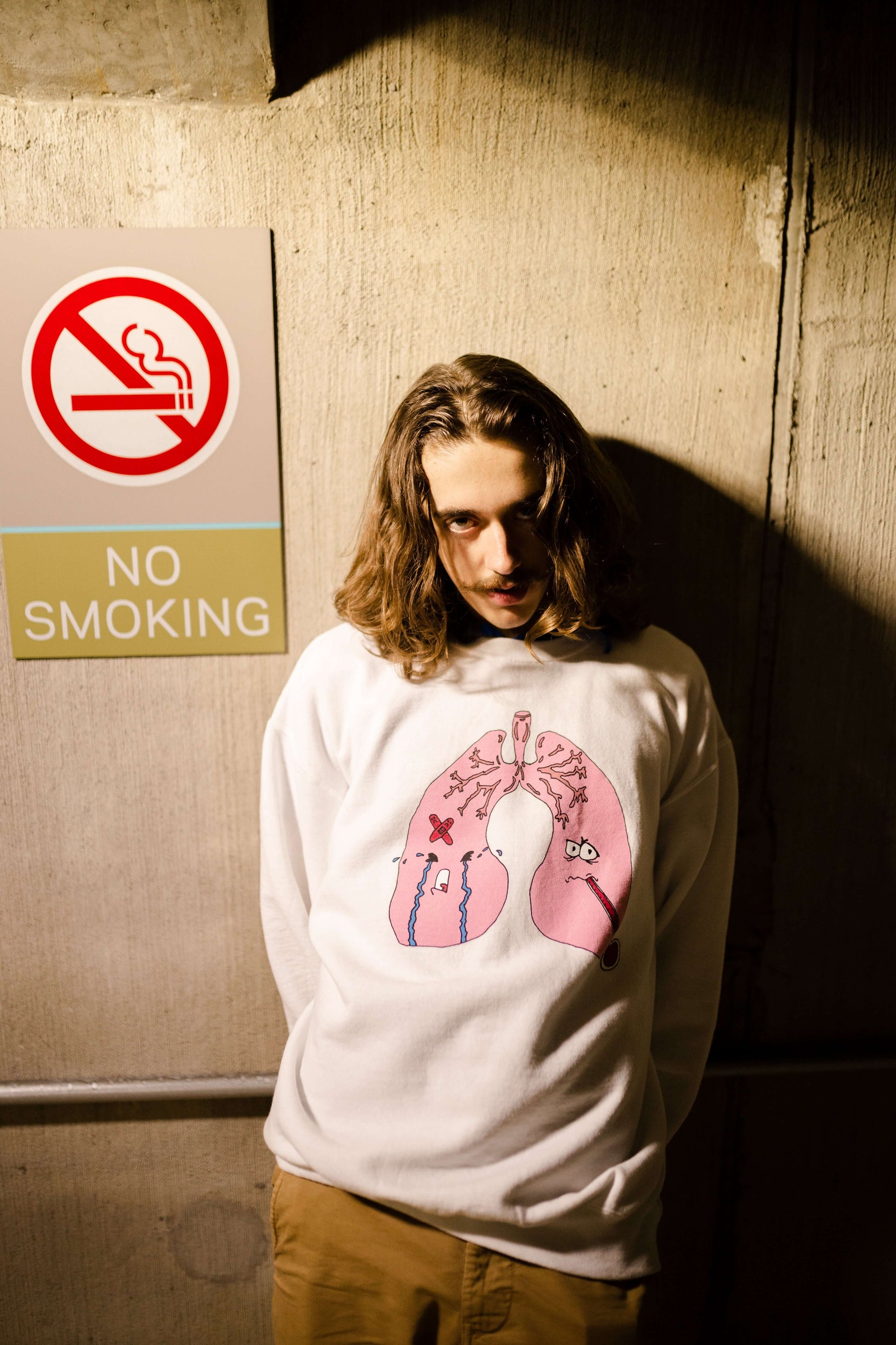 Model wearing "Anxiety" White Crewneck Sweater