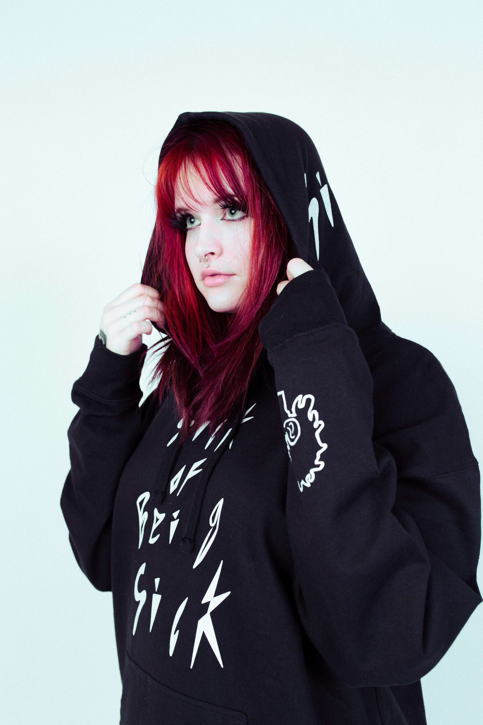 Model Picture wearing "Sick of Being Sick" Black Hoodie