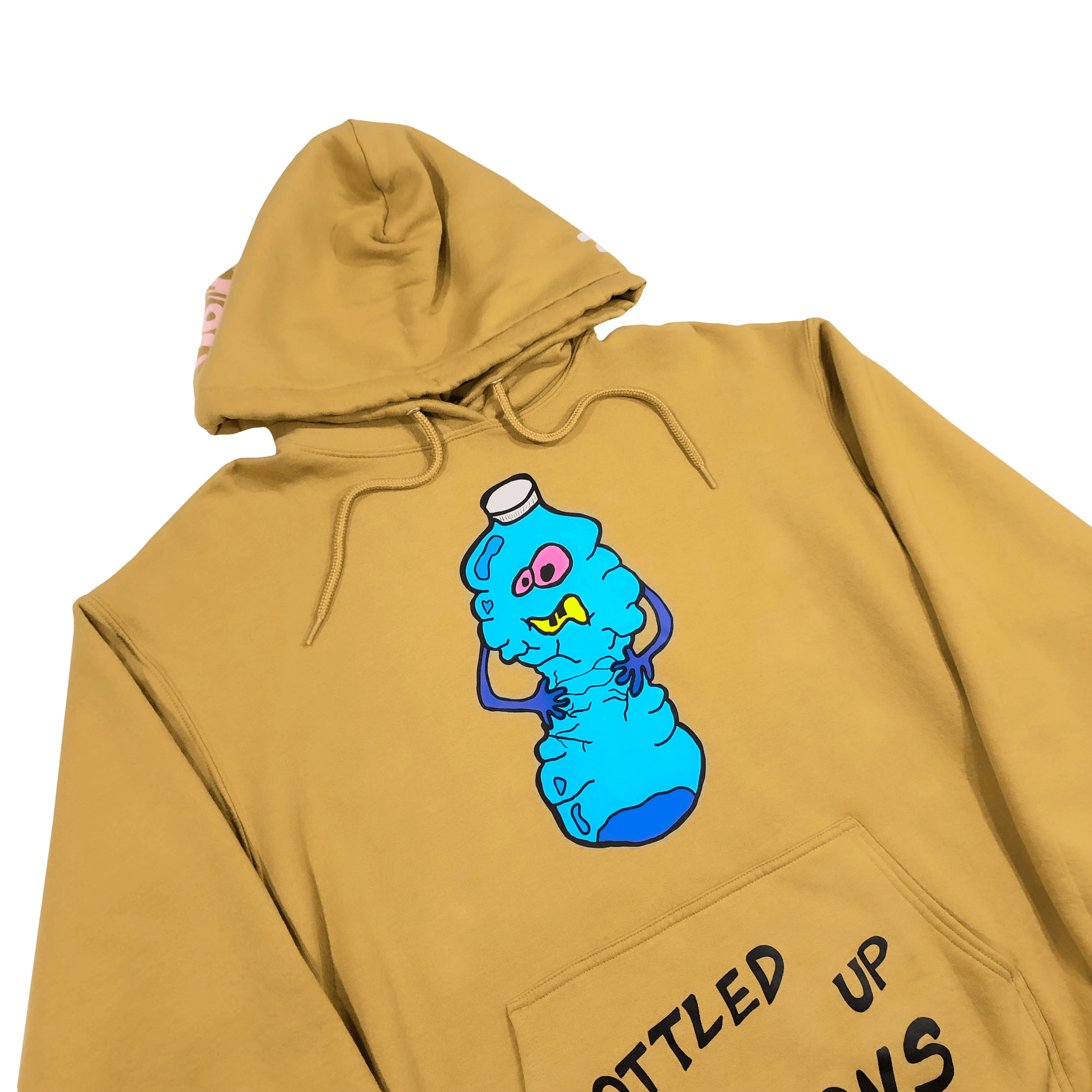 "Bottled Up!" Sand Yellow Hoodie with drawing